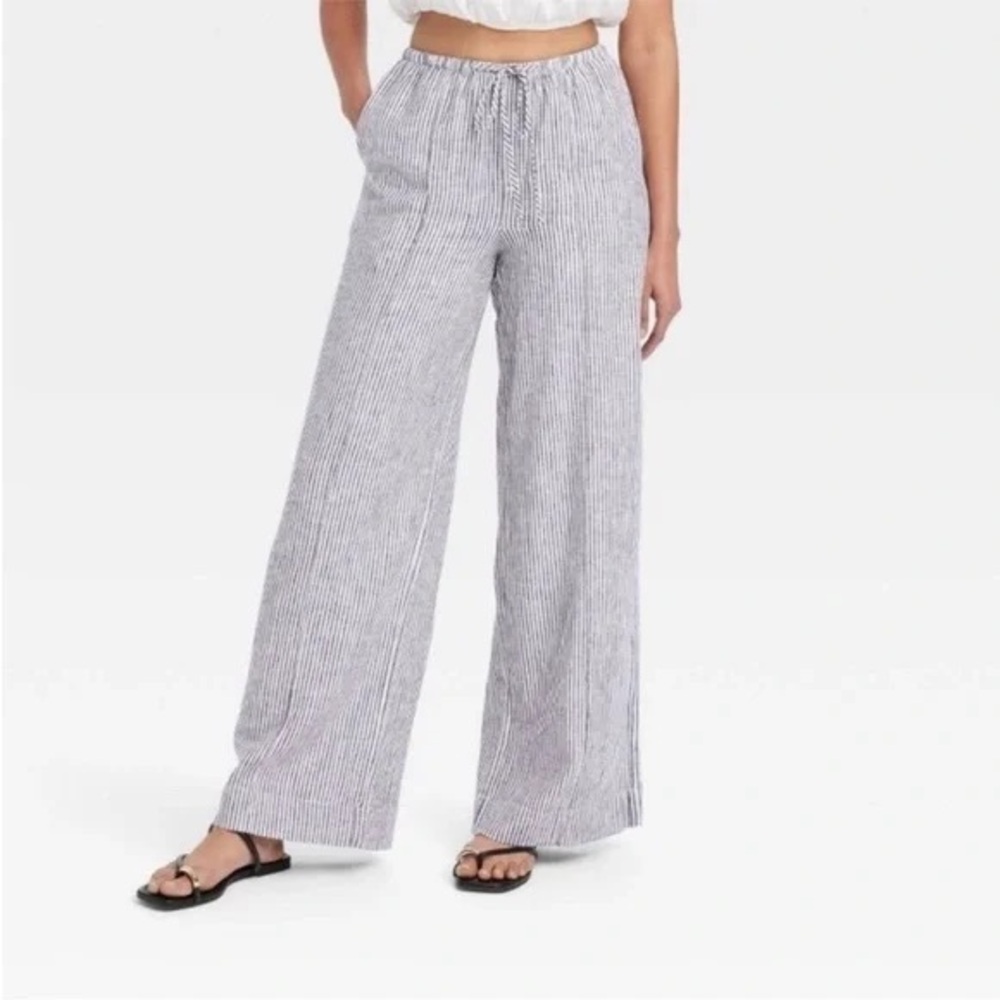 NWOT A New Day - Wide leg striped linen blend pants